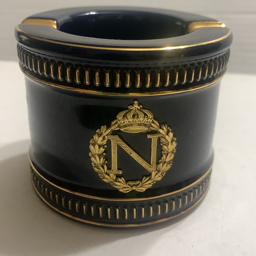 Limoges Camus Napoleon Brass medallion Crested Cobalt Blue & Gold Ashtay